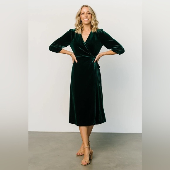 Baltic Born Beckinsale Velvet Wrap Dress Dark Green Size Small NWT - Picture 1 of 15